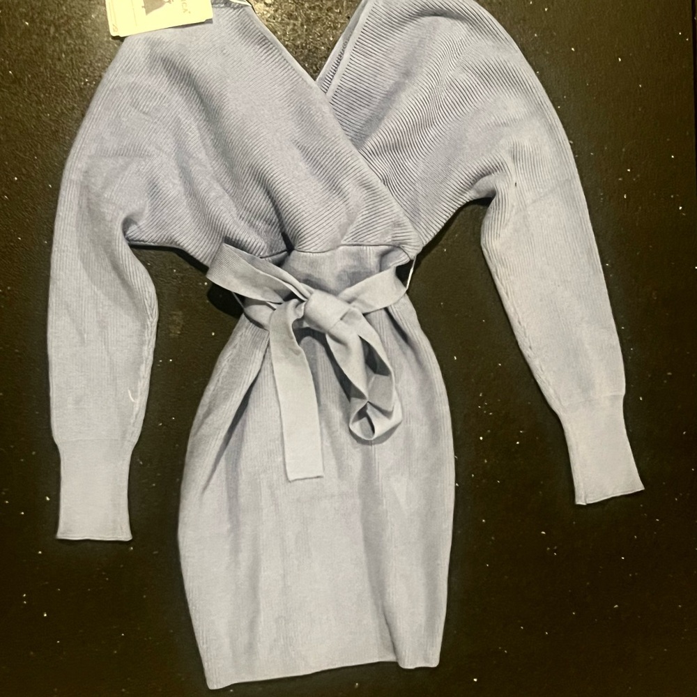 NWT Zesica Light Blue Wrap Sweater Dress- Size Small